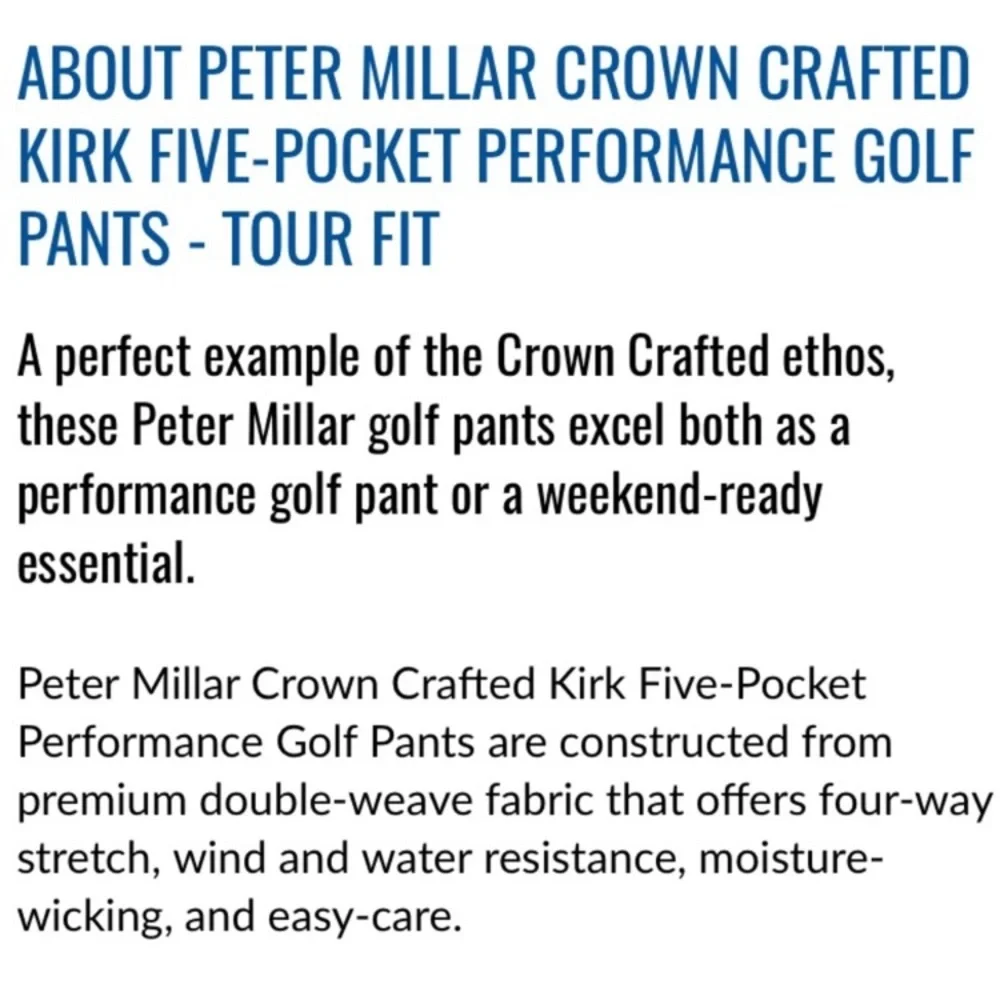 Peter Millar Crown Crafted Performance Golf Pant 5 Pocket Size Medium Blue